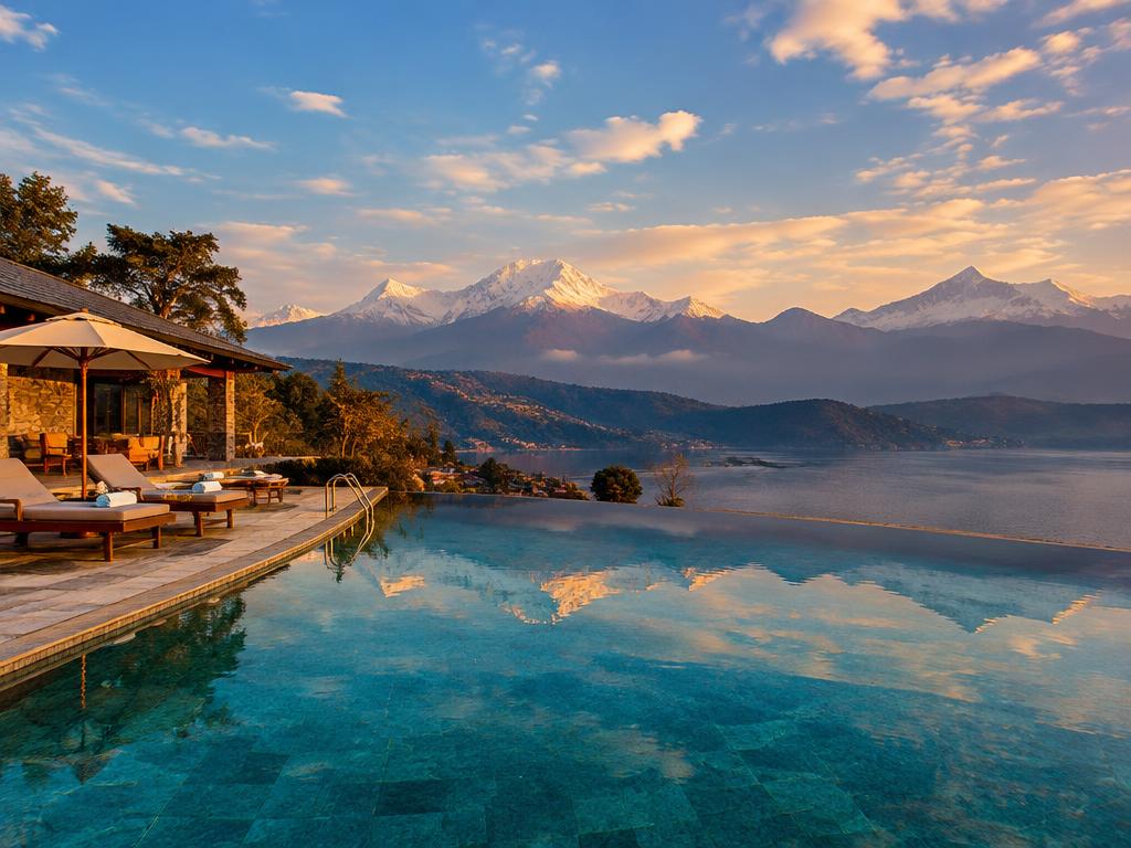 Resort pool facing the Himalayas